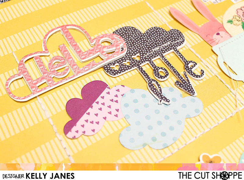 12x12 Design Team scrapbook layout for The Cut Shoppe using the April Showers Cut File & Shimelle Little By Little Collection