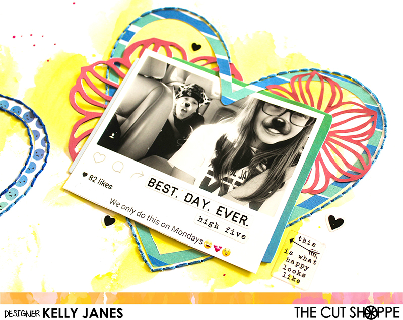 12x12 Scrapbook layout using Amy Tangerine On A Whim & Simple Stories Carpe Diem Posh stickers with The Cut Shoppe Heart Eyes Cut File