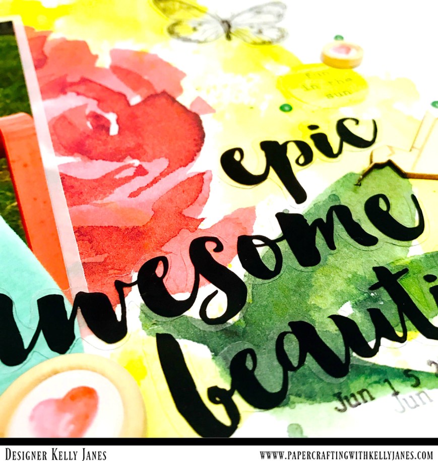 12x12 Scrapbook layout using the Altenew Reflection Scrapbook Kit, Shimmerz Paints No Yoking Coloringz, and Freckled Fawn enamel dots.