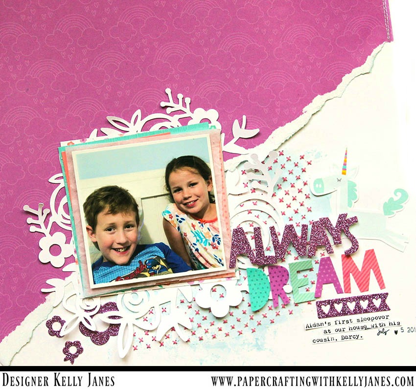 12x12 Scrapbook Layout using the CTMH Little Dreamer Paper Packet and Complements