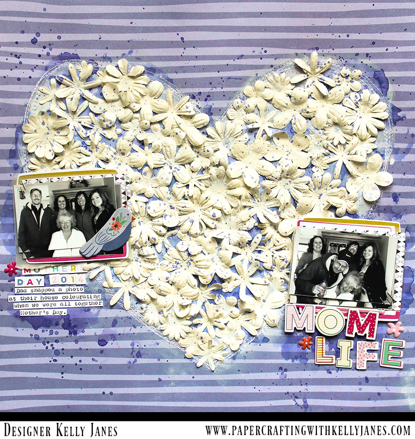 12x12 scrapbook layout using paper flowers from CTMH and the Pink Paislee Oh My Heart Collection designed by Paige Evans.