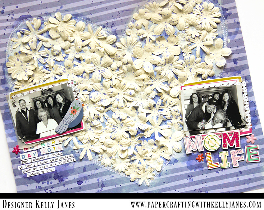 12x12 scrapbook layout using paper flowers from CTMH and the Pink Paislee Oh My Heart Collection designed by Paige Evans.