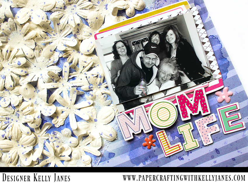 12x12 scrapbook layout using paper flowers from CTMH and the Pink Paislee Oh My Heart Collection designed by Paige Evans.