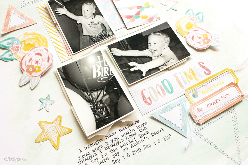 12x12 scrapbook layout using the It's Your Birthday free printable from Pretty Little Studio.