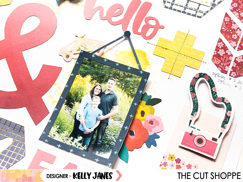 12x12 scrapbook layout using The Cut Shoppe Gallery Wall Cut File & the Pink Paislee Paige Evans Pick Me Up Collection.