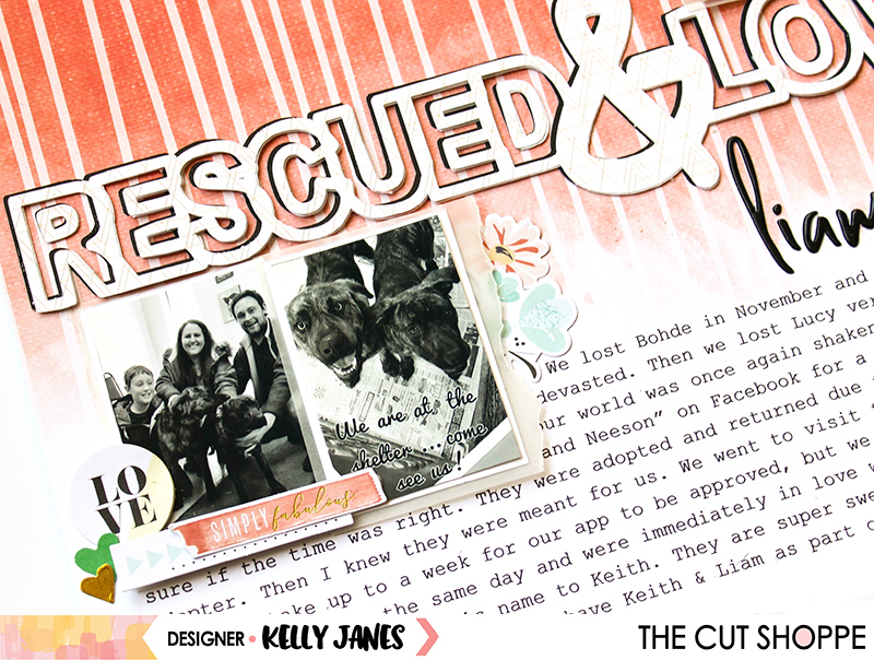 12x12 pet themed scrapbook layout for The Cut Shoppe Design Team using the Give a Dog a Bone Cut File & the Pinkfresh Studio Let Your Heart Decide & Dream On Collections.