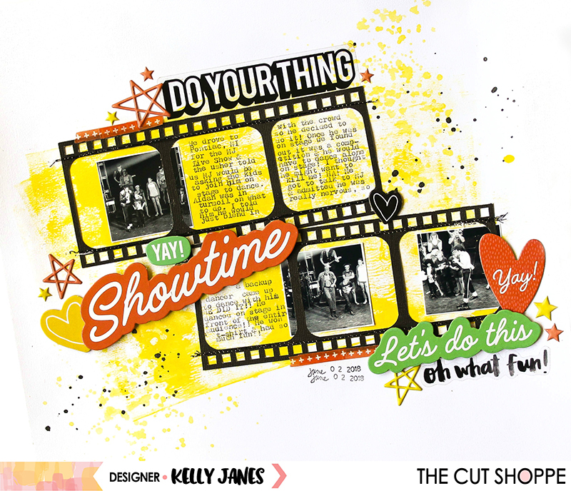 12x12 scrapbook layout for The Cut Shoppe using The Big Screen Cut File & products from Amy Tangerine On a Whim & Pinkfresh Studio The Mix No. 2 puffy stars.