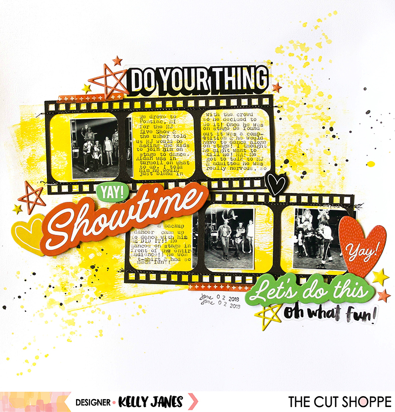 12x12 scrapbook layout for The Cut Shoppe using The Big Screen Cut File & products from Amy Tangerine On a Whim & Pinkfresh Studio The Mix No. 2 puffy stars.