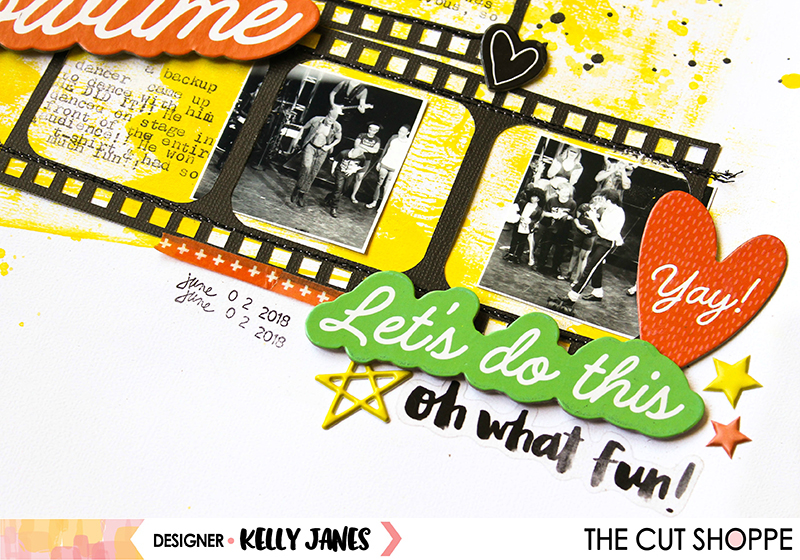 12x12 scrapbook layout for The Cut Shoppe using The Big Screen Cut File & products from Amy Tangerine On a Whim & Pinkfresh Studio The Mix No. 2 puffy stars.