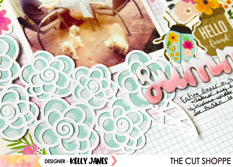 12x12 scrapbook layout for The Cut Shoppe using the Flower Garden Cut File & Pebbles Patio Party Collection.