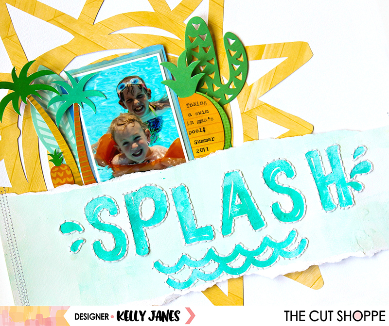 12x12 layout using the Make a Splash Cut File from The Cut Shoppe & multiple Amy Tangerine Collections.