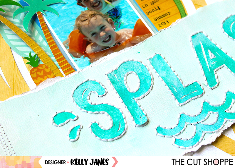 12x12 layout using the Make a Splash Cut File from The Cut Shoppe & multiple Amy Tangerine Collections.