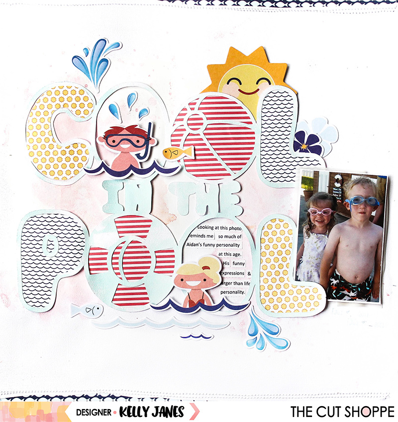 12x12 layout using The Cut Shoppe Cool in the Pool Cut File & the Fancy Pants Poolside Collection.
