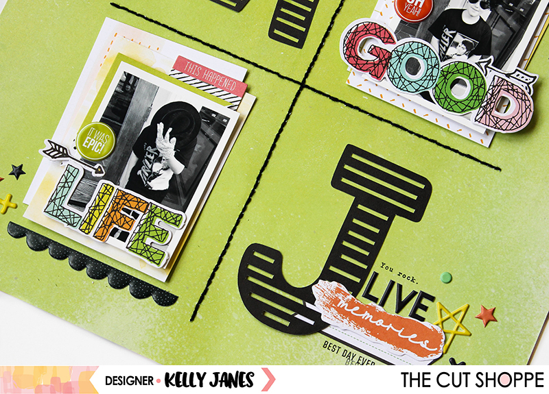 12x12 scrapbook layout for The Cut Shoppe using the Thin Line Alpha.