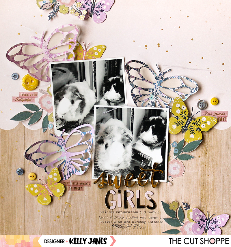 12x12 layout for The Cut Shoppe Design Team using the Flutterby Cut File & the Maggie Holmes Willow Lane Collection.