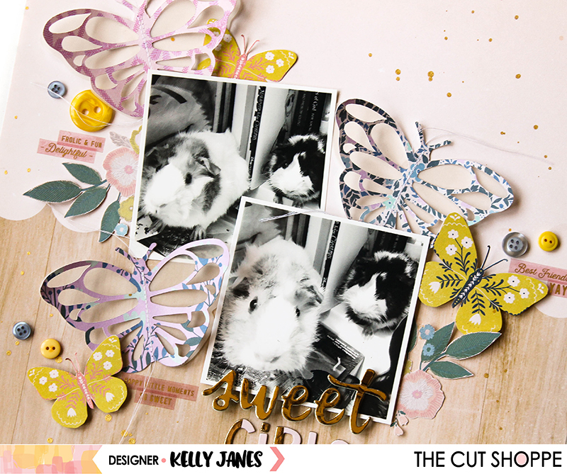 12x12 layout for The Cut Shoppe Design Team using the Flutterby Cut File & the Maggie Holmes Willow Lane Collection.