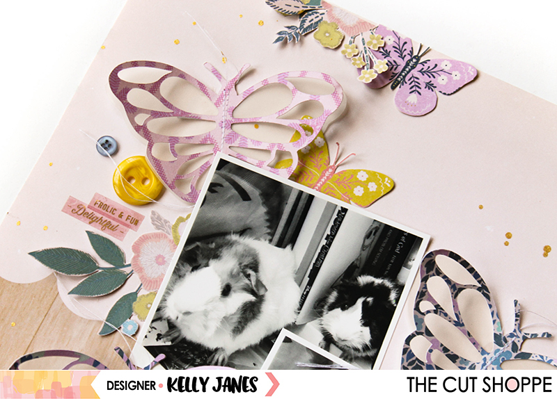 12x12 layout for The Cut Shoppe Design Team using the Flutterby Cut File & the Maggie Holmes Willow Lane Collection.