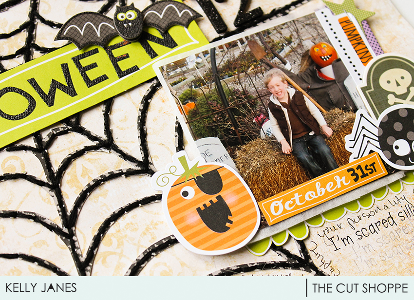 12x12 Halloween layout for The Cut Shoppe Design Team using the Haunted House Cut File.