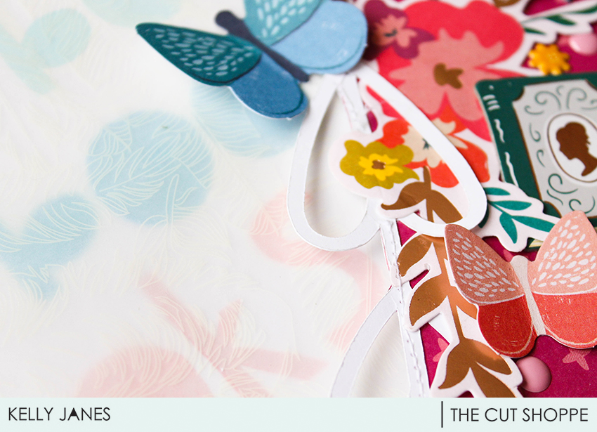 12x12 scrapbook layout for The Cut Shoppe Design Team using the Freebie Friyay With Love Cut File & Pink Paislee Paige Evans Whimsical Collection.