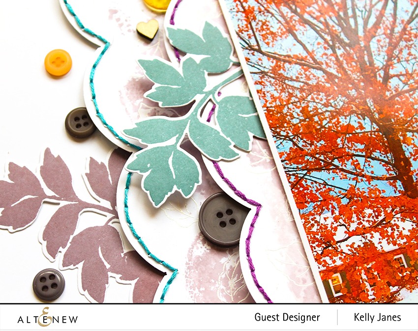 Altenew - 12x12 scrapbook layout using Dot Botanicals Stamp/Die - Kelly Janes