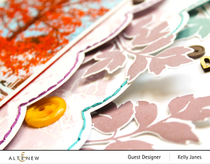 Altenew - 12x12 scrapbook layout using Dot Botanicals Stamp/Die - Kelly Janes