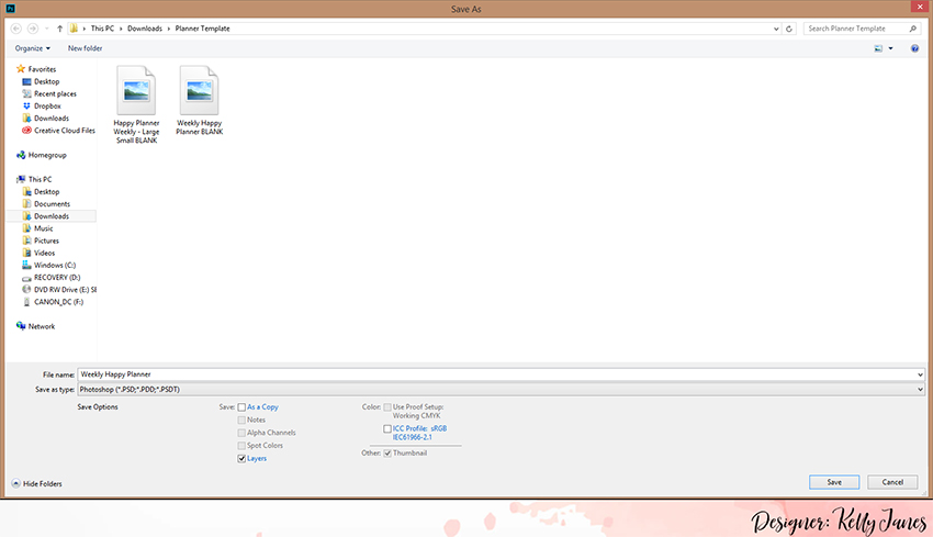 Customized Template in Photoshop to Resize Photos for the Classic Happy Planner.