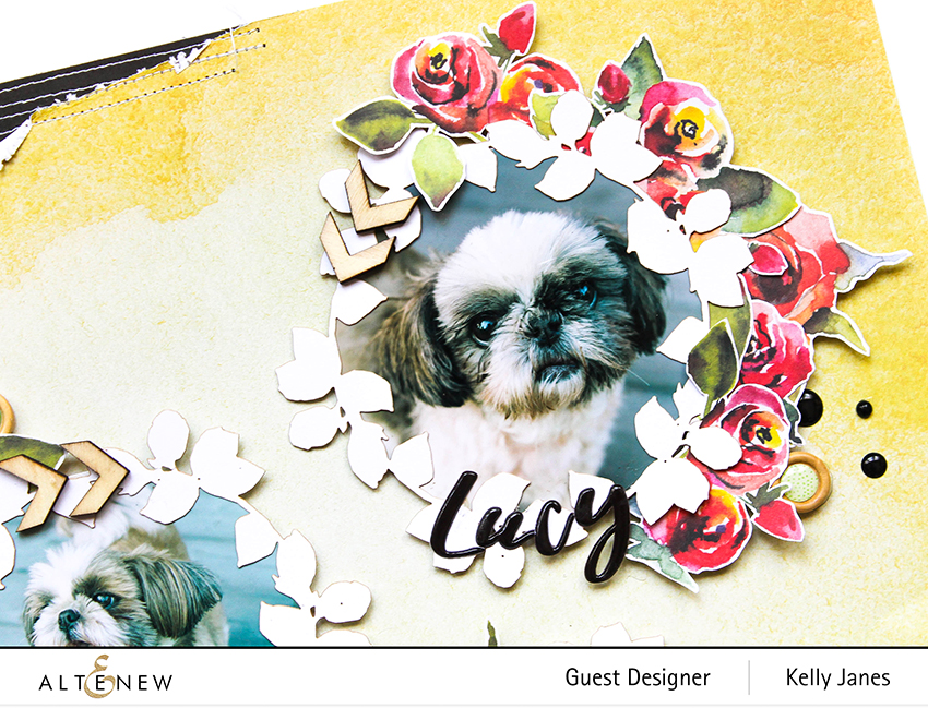 Altenew July 2020 New Release - 12x12 scrapbook layout using Altenew Reflection Scrapbook Collection & Nest Wreaths Creative Cutouts.