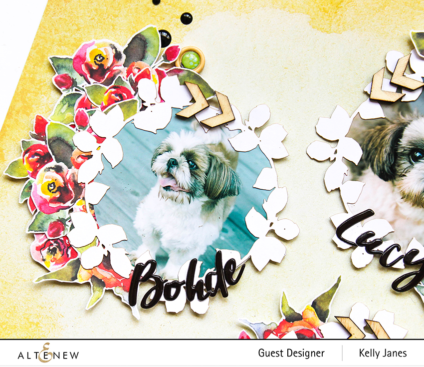 Altenew July 2020 New Release - 12x12 scrapbook layout using Altenew Reflection Scrapbook Collection & Nest Wreaths Creative Cutouts.
